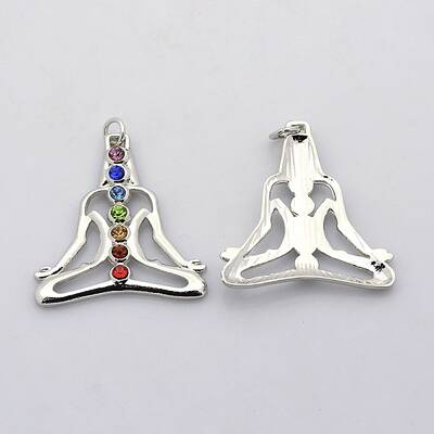 Yoga Jewelry Colorful Human Brass Glass Rhinestone Chakra Pendants