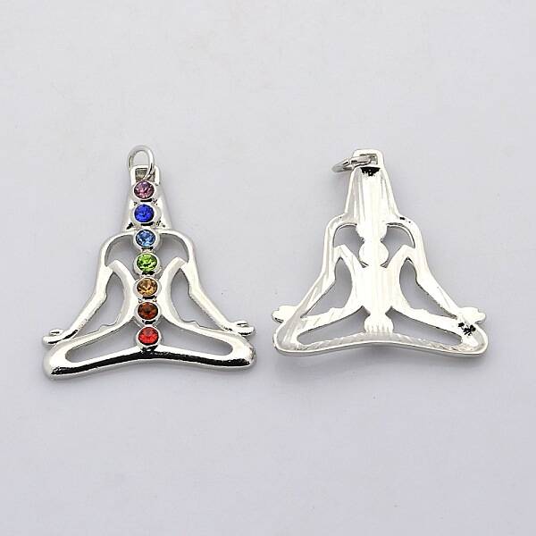 Yoga Jewelry Colorful Human Brass Glass Rhinestone Chakra Pendants