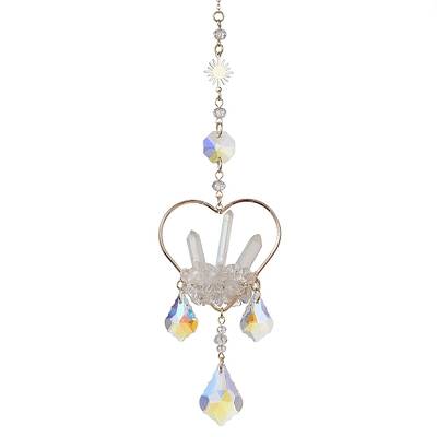 Natural Quartz Crystal Wrapped Heart Hanging Ornaments