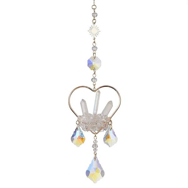 Natural Quartz Crystal Wrapped Heart Hanging Ornaments