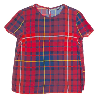 TOMMY HILFIGER Womens Printed Top Red Plaid UK 6