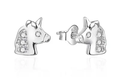 Agato Unicorn Silver Stud Earrings AGT-ED004PW