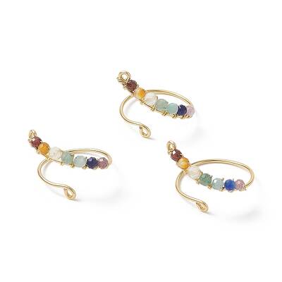 Natural Mixed Gemstone Braided Beaded Chakra Open Cuff Ring