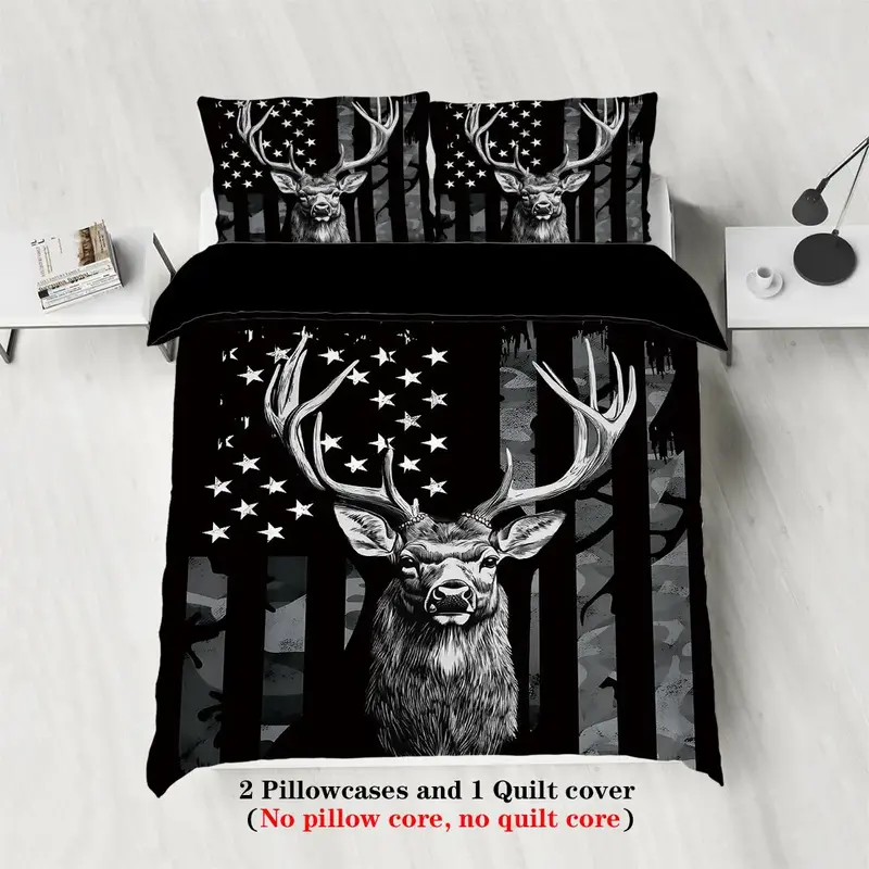 Deer Pattern Duvet Cover Set, 1 Set Including 1 Count Duvet Cover & 2 Counts Pillowcase without Filler, Soft Comfortable Bedd...