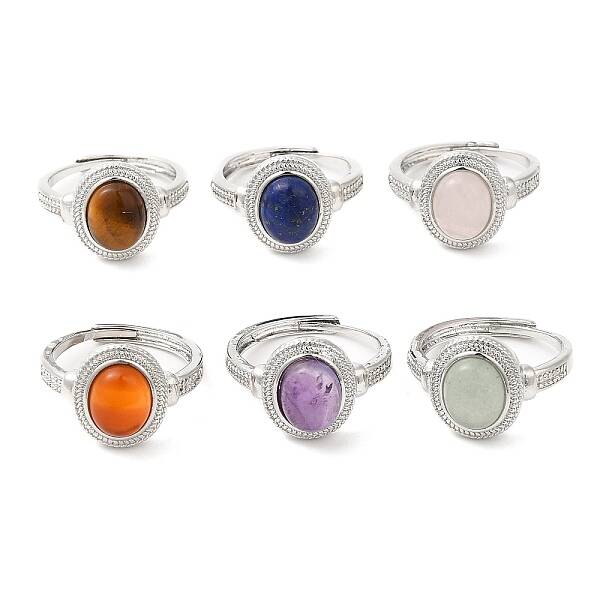 Natural Gemstone Oval Adjustable Ring