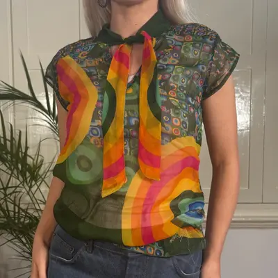 Desigual Sheer Blouse - Small Green Polyester