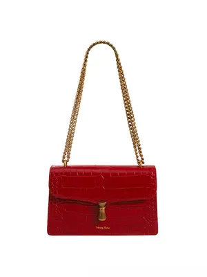 Smting croc print crossbody flap bag