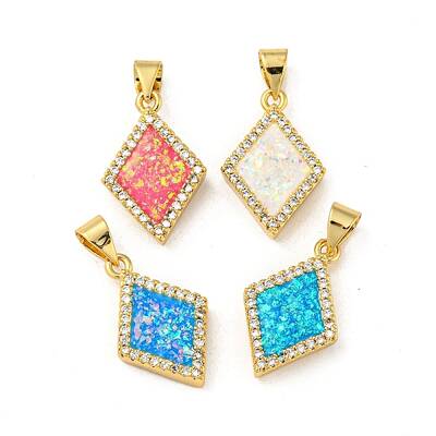 Brass Micro Pave Cubic Zirconia with Synthetic Opal Pendants