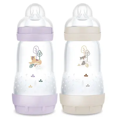 MAM Easy Start Anti-Colic Baby Bottle 2 months+ - Medium Flow - Lilac Feline + Sand Fox 2x260ml Lotto × 2