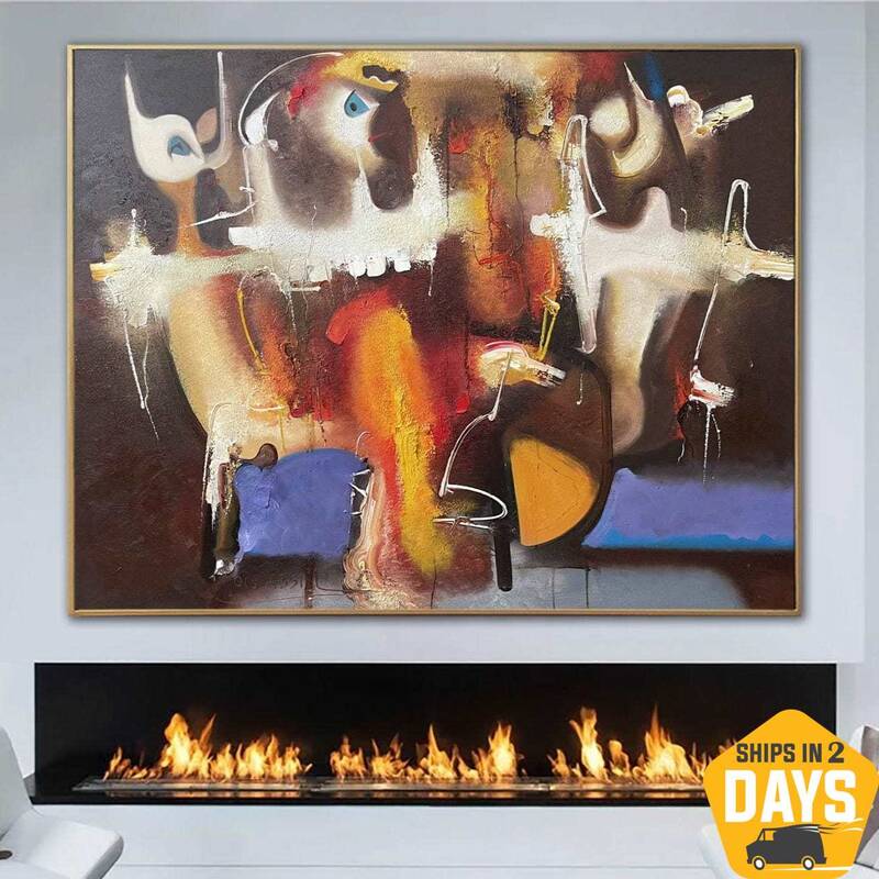 Abstract Colorful Figurative Paintings On Canvas Original Textured Art Modern Wall Decor | SPIRIT OF THE NIGHT 43.3"x55....