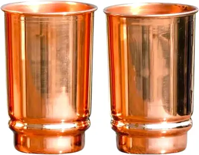 Pure Copper Glass for Drinking Water - Tumbler Set of 2 (13.53 Oz , 400ml Approx) - Copper Cup Set for Ayurveda Health Benefi...