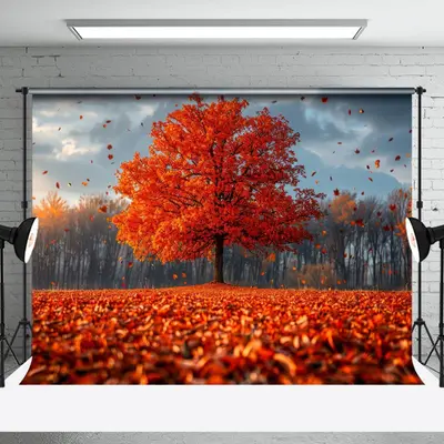 Red Fluttering Maple Leaves Trees Autumn Backdrop