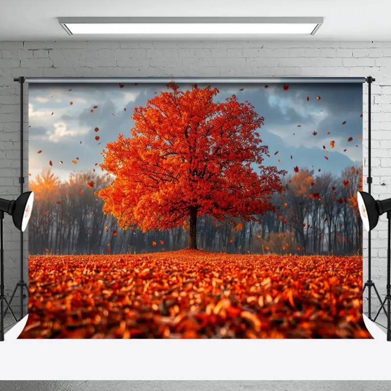 Red Fluttering Maple Leaves Trees Autumn Backdrop