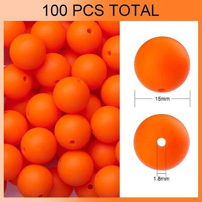 100Pcs Silicone Beads Round Rubber Bead 15MM Loose Spacer Beads for DIY Supplies Jewelry Keychain Making