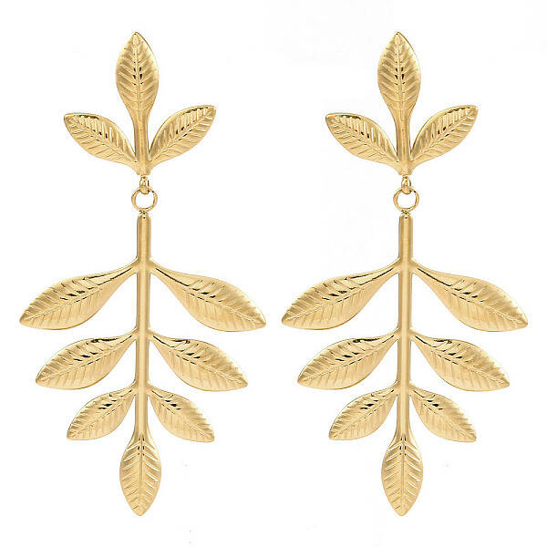 304 Stainless Steel Leaf Theme Stud Earrings For Women