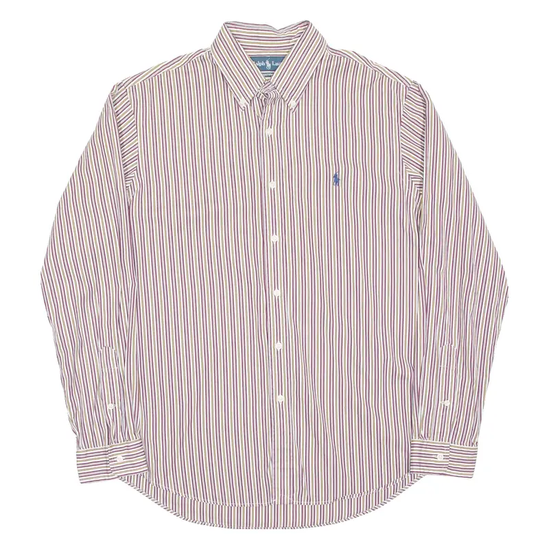 RALPH LAUREN Custom Fit Mens Shirt Maroon Striped Long Sleeve L