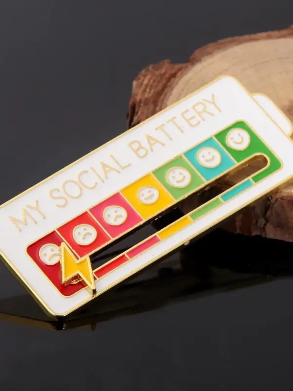 Cartoon Pattern My Social Battery Brooch, Letter Pattern Brooch, Slide Design Brooch, Emotion Management Badge, Back To Schoo...