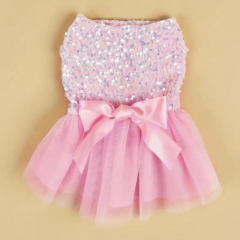 Glitter Sequin Bow Decor Dog Dress, Cute Pet Sleeveless Dress for Spring/summer Pet Party Dress, Fashionable Pet Clothes, Sui...