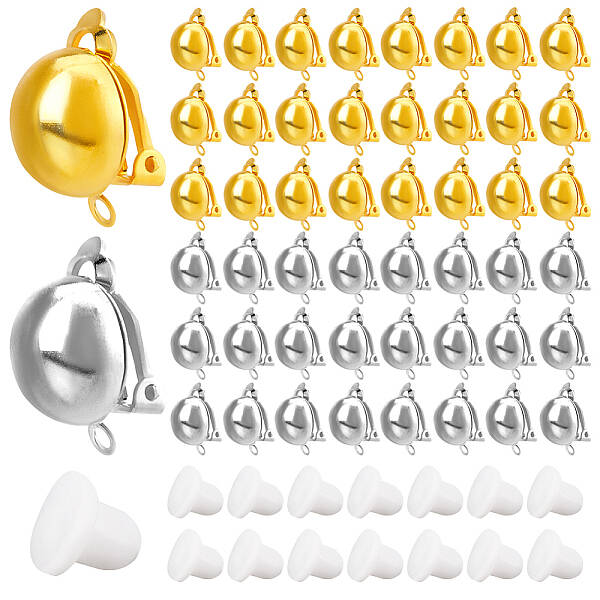 40Pcs 2 Colors Brass Clip-on Earring Findings