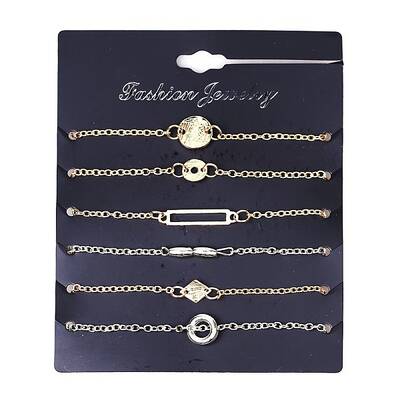 6Pcs 6 Styles Iron Alloy Link Bracelets Set