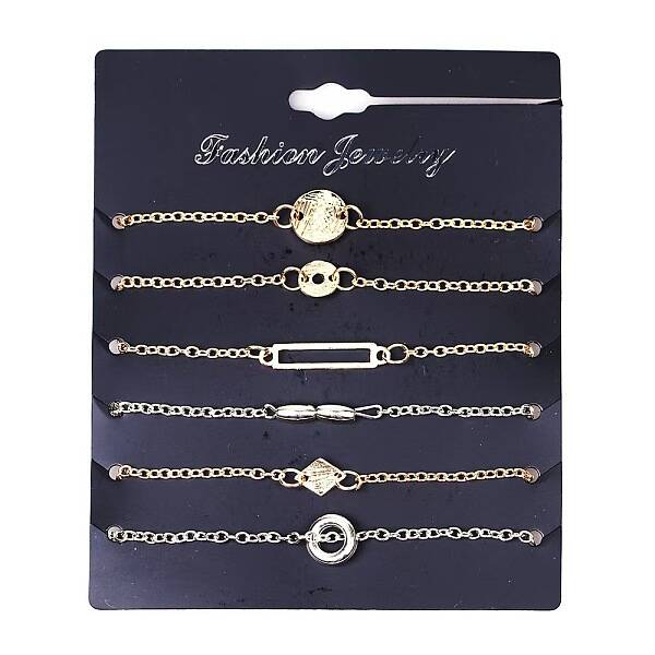 6Pcs 6 Styles Iron Alloy Link Bracelets Set