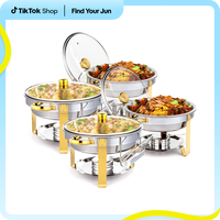 ROVSUN 5QT 4 Packs Chafing Dish Buffet Set Gold Accent, NSF Round Stainless Steel Buffet Warmer Chafers and Buffet Warmers Se...