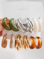 Mixed Shape Resin C-shaped Hoop Earrings Set, Fashion Jewelry Accessories for Women & Girls for Party, Trendy All-match Jewel...