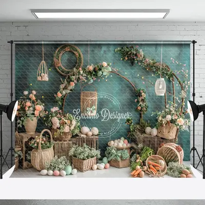 Green Wall Basket Carrot Cake Smash Photo Backdrop - Aperturee