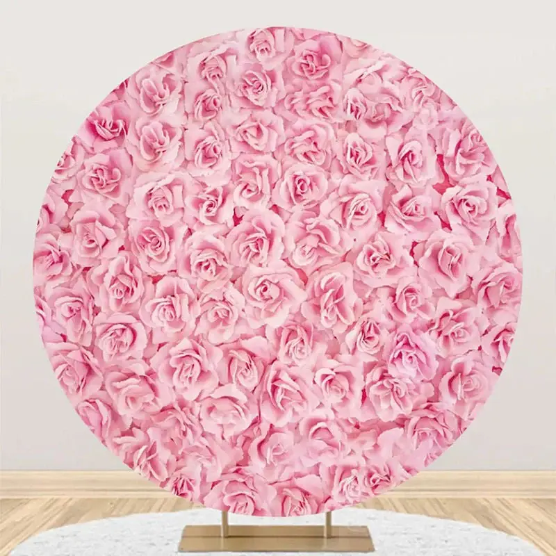 Pink Flowers Petals Wall Round Wedding Backdrop - Aperturee