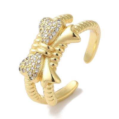 Bowknot Brass Micro Pave Clear Cubic Zirconia Open Cuff Rings for Women