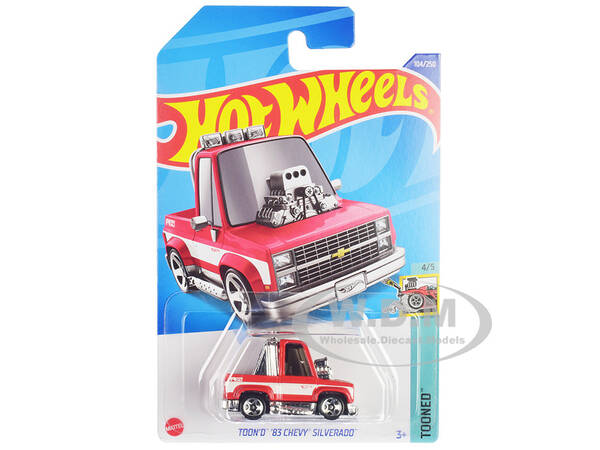 1983 Chevrolet Silverado Toon'd Pickup Truck Red and White Tooned Series Diecast Model Car by Hot Wheels