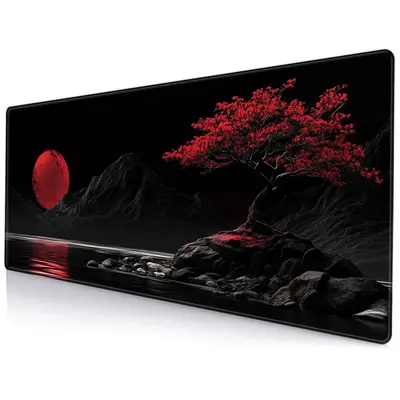 Red Tree & Moon Pattern Mouse Pad, Rectangle Gaming Mouse Pad, Non Slip Mousepad, Office Desk Keyboard Mouse Mat for Home Off...