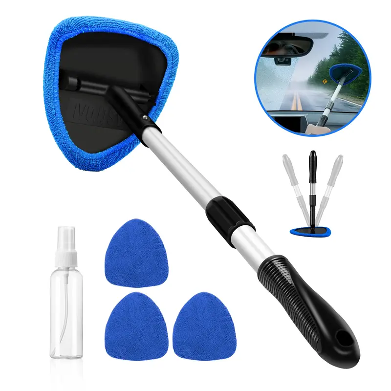 AstroAI Car Windshield Cleaner Tool, Inside with 4 Reusable and Washable Microfiber Pads and Extendable Handle, Moisture Remo...