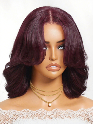 Nadula 7x5 No Slip Wig Black Cherry Red Bob Wig with Curtain Fringe Put On And Go Wig with Invisible Drawstring