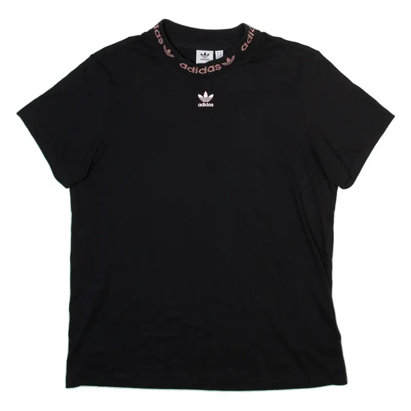 ADIDAS ORIGINALS Womens T-Shirt Black High Neck UK 10