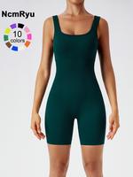 Women's Solid One-piece Sports Bodysuit, Matching Biker Riding Romper Bodysuit, Push Up Sportswear, Summer Outfits, Fitness B...