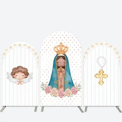 Aperturee Angel White Floral Holy Baptism Arch Backdrop Kit | Chiara Wall Backdrop Diy | Wedding Arch Backdrop | Round Arch B...