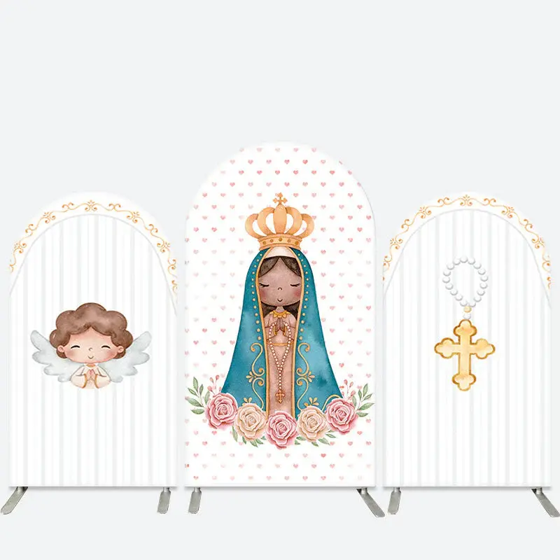 Aperturee Angel White Floral Holy Baptism Arch Backdrop Kit | Chiara Wall Backdrop Diy | Wedding Arch Backdrop | Round Arch B...