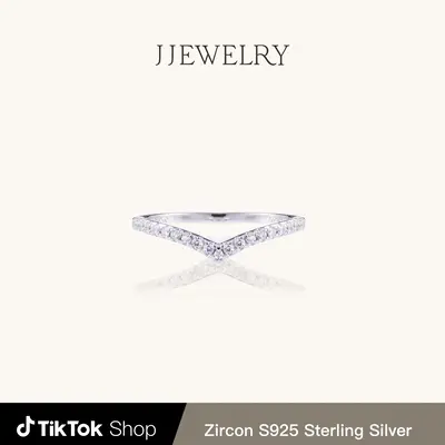【RC175】V Band S925 Sterling Silver Zircon Ring For Women Classic Elegant Jewelry Engagement Wedding Anniversary Birthday ...