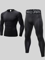 Men's Letter Tape Thermal Underwear Set, Long Sleeve Compression Top & Leggings, Casual Comfy Warm Underwear Set for Fall & W...