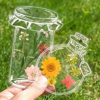 Flower Specimen in Jar Design Bookmark, 40pcs/set Clear Bookmark with Dried Flower, Diy Decal Film, Diy Decorative Bookmark f...