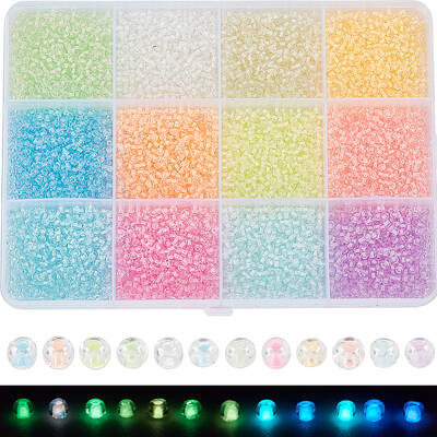12 Colors Glow in the Dark Luminous Transparent Glass Round Seed Beads