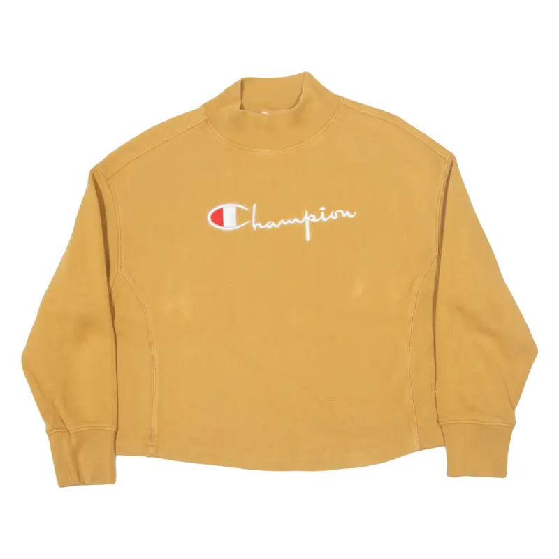 CHAMPION Reverse Weave Cropped Oversized Sweatshirt Brown High Neck Womens S