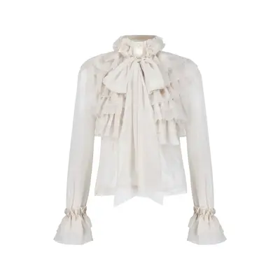 Ruffled Chiffon Blouse | Size: S | Color: White