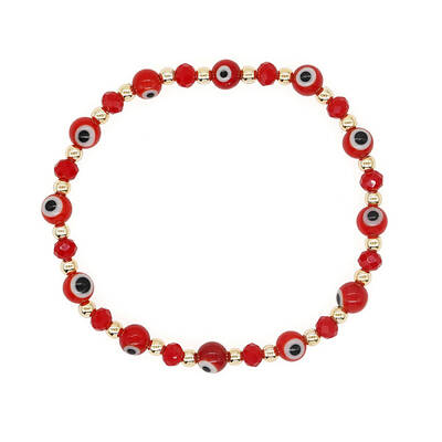 Bohemian Style Brass &  Glass Evil Eye Beads Stretch Bracelets