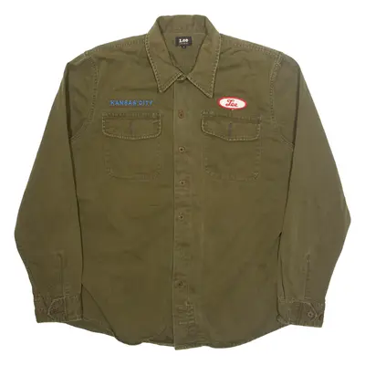 LEE Mens Plain Shirt Green Long Sleeve XL