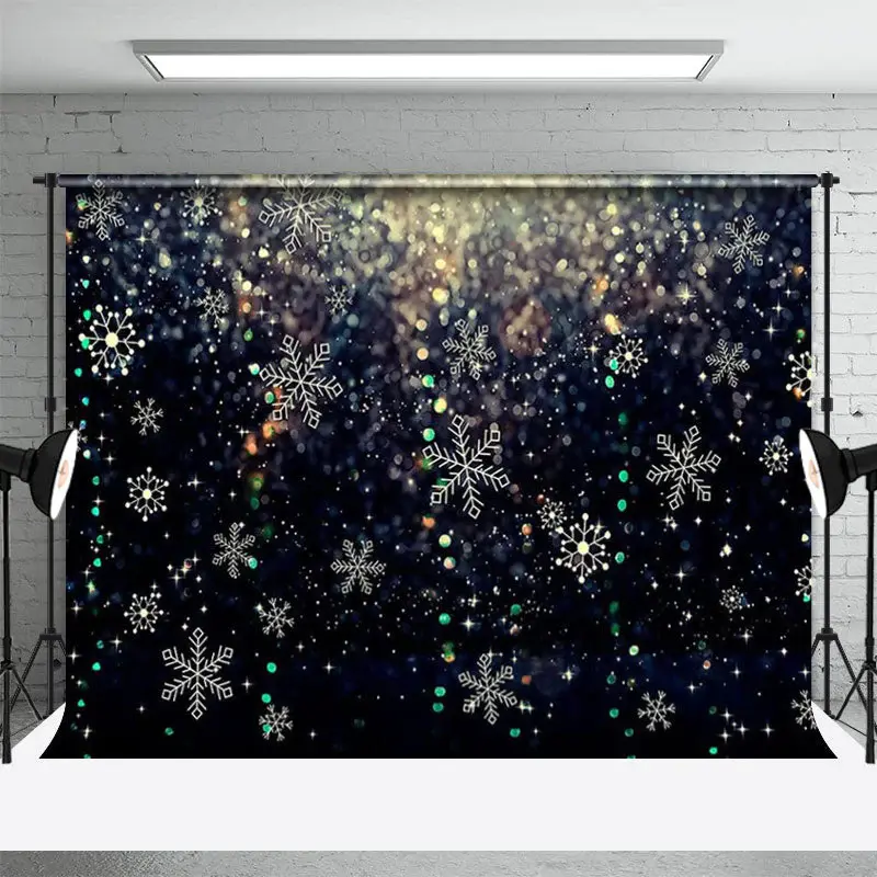Silver Glitter Snowflakes Bokeh Winter Backdrop - Aperturee