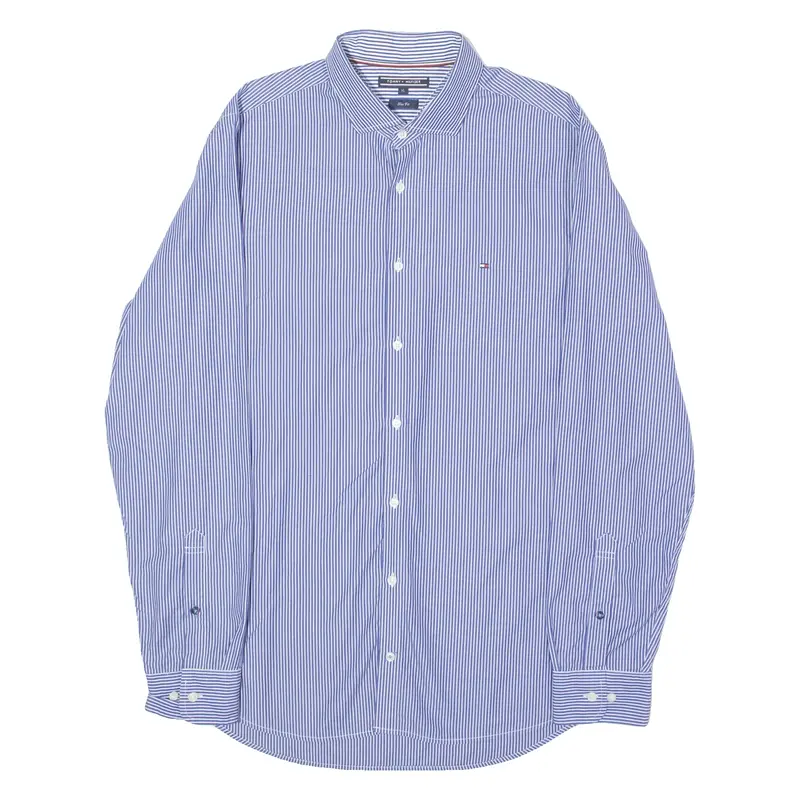 TOMMY HILFIGER Slim Fit Mens Shirt Blue Striped Long Sleeve XL