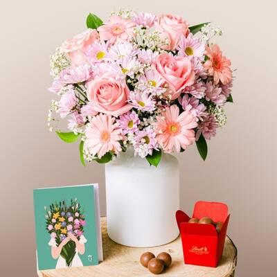 Pink Roses, Gerberas and Chrysanthemums
