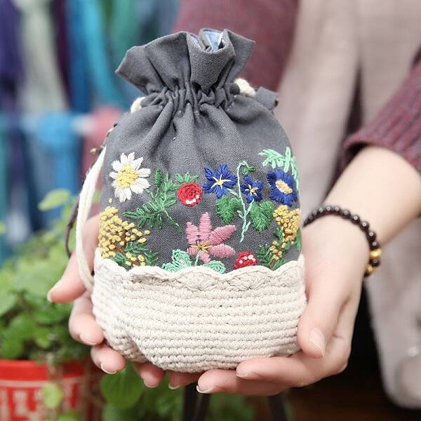 Flower Lace Embroidery Crossbody Bag Kits with Instructions